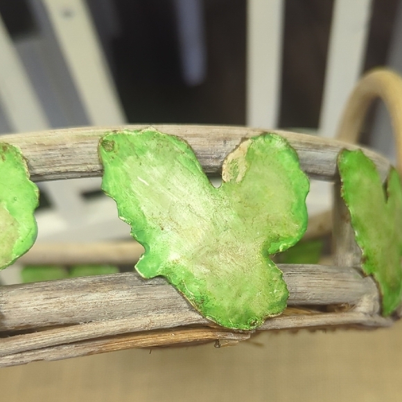 Vintage Wicker Baskets with Metal Green Leaf Accents, Handcrafted In Philippines - Picture 10 of 11